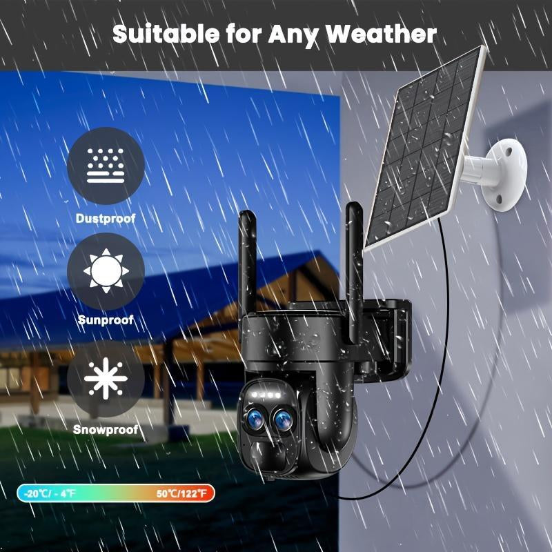 Solar Security Cameras Wireless Outdoor, 4K 2.4Ghz Wifi PTZ Camera Battery Powered, 360°View Home Security Systems with Color Night Vision, Spotlight Siren, PIR Sensor, Auto Tracking, Human Detection, 2-Way Audio, Security Surveillance Full Hd Smart