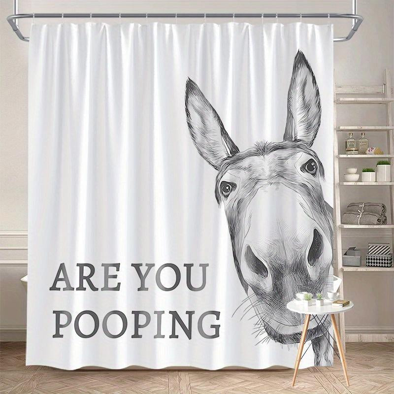 Funny Donkey Shower Curtain with "Are You Pooping?" Text - Modern Farm Animal Design, Durable Polyester Fabric, Bathroom Decor for Humorous Home & Gifts, Funny Shower Curtain, Gift Idea, Whimsical Style, Easy Installation (Four Sizes)
