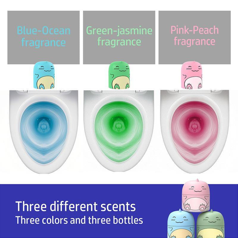 3PCS Toilet Bowl Cleaner Bottle Cute Dinosaur-Shaped Bathroom Toilet Tank Cleaner with Ocean Jasmine and Peach Scent Full Head Coverage