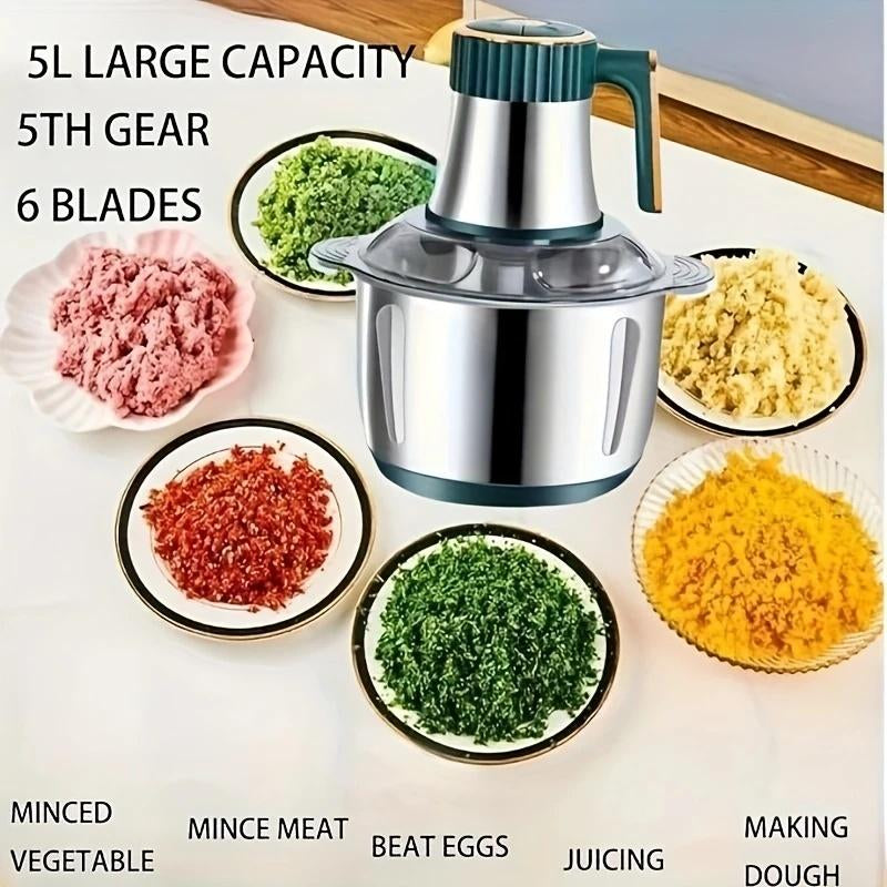 5L Electric Meat Grinder Food Processor Fruits Blender Veg Chopper Sausage Maker for Dough Stirring, Onion, Meat, Nuts, Fruits, Garlic, Vegetables