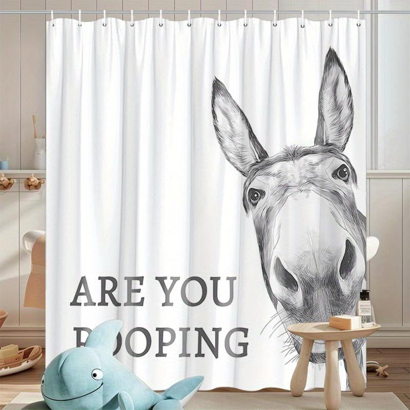 Funny Donkey Shower Curtain with "Are You Pooping?" Text - Modern Farm Animal Design, Durable Polyester Fabric, Bathroom Decor for Humorous Home & Gifts, Funny Shower Curtain, Gift Idea, Whimsical Style, Easy Installation (Four Sizes)