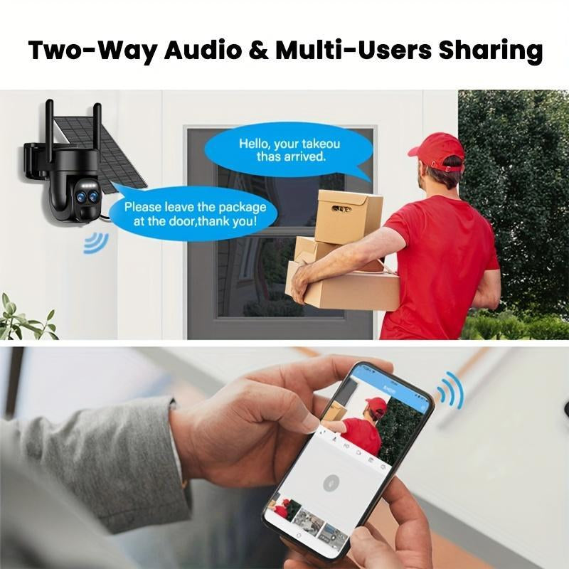 Solar Security Cameras Wireless Outdoor, 4K 2.4Ghz Wifi PTZ Camera Battery Powered, 360°View Home Security Systems with Color Night Vision, Spotlight Siren, PIR Sensor, Auto Tracking, Human Detection, 2-Way Audio, Security Surveillance Full Hd Smart