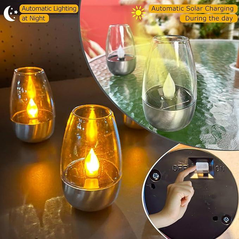 6Pack Solar Power Tea Lights Outdoor Flameless Flicker IP65 Waterproof Table Lamp LED Candles with Dusk to Dawn Sensor for Lantern Garden Camping Party Home Decorations Warm Color