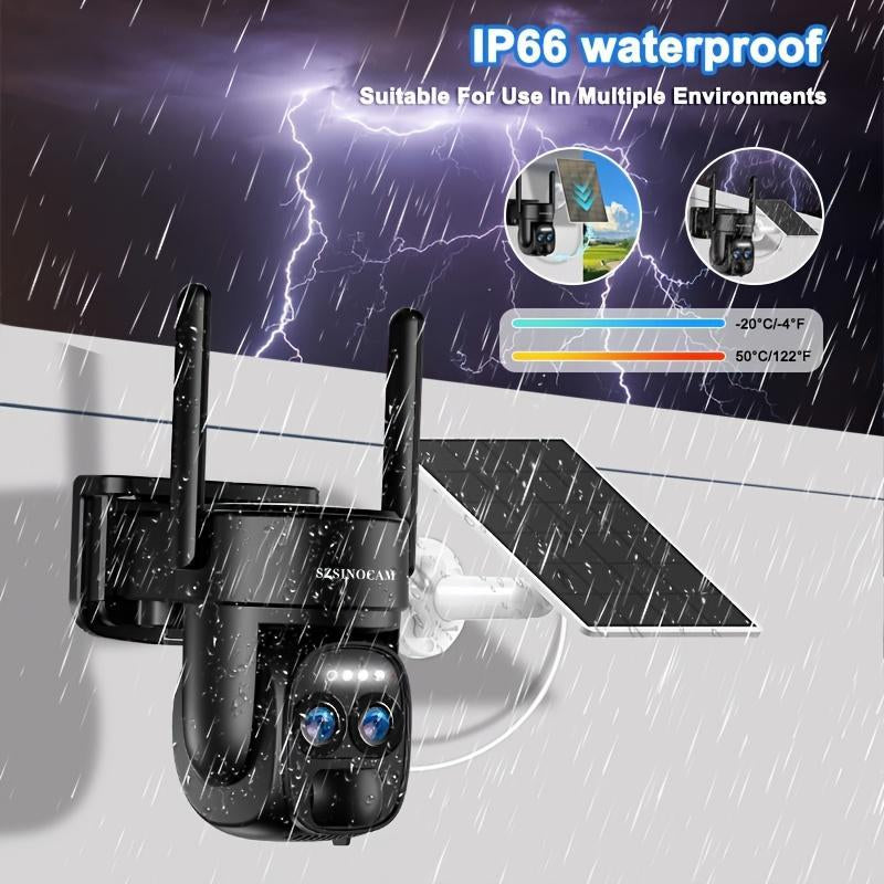 Solar Security Cameras Wireless Outdoor, 4K 2.4Ghz Wifi PTZ Camera Battery Powered, 360°View Home Security Systems with Color Night Vision, Spotlight Siren, PIR Sensor, Auto Tracking, Human Detection, 2-Way Audio, Security Surveillance Full Hd Smart