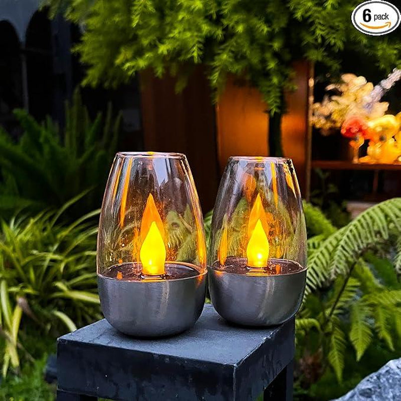 6Pack Solar Power Tea Lights Outdoor Flameless Flicker IP65 Waterproof Table Lamp LED Candles with Dusk to Dawn Sensor for Lantern Garden Camping Party Home Decorations Warm Color