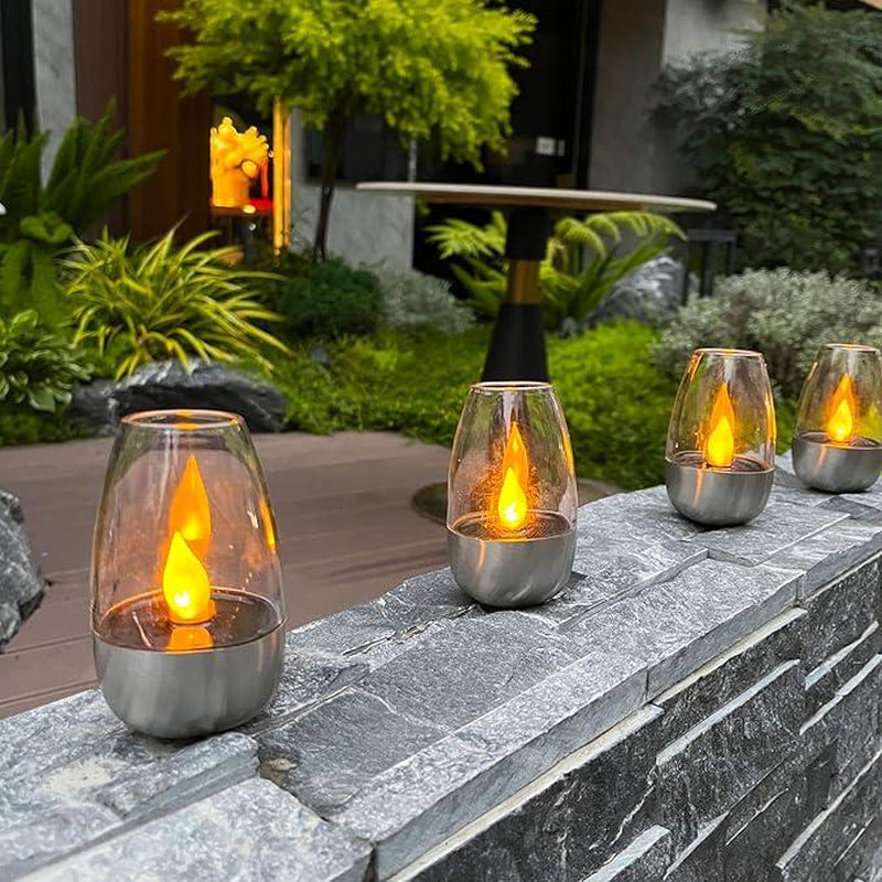 6Pack Solar Power Tea Lights Outdoor Flameless Flicker IP65 Waterproof Table Lamp LED Candles with Dusk to Dawn Sensor for Lantern Garden Camping Party Home Decorations Warm Color