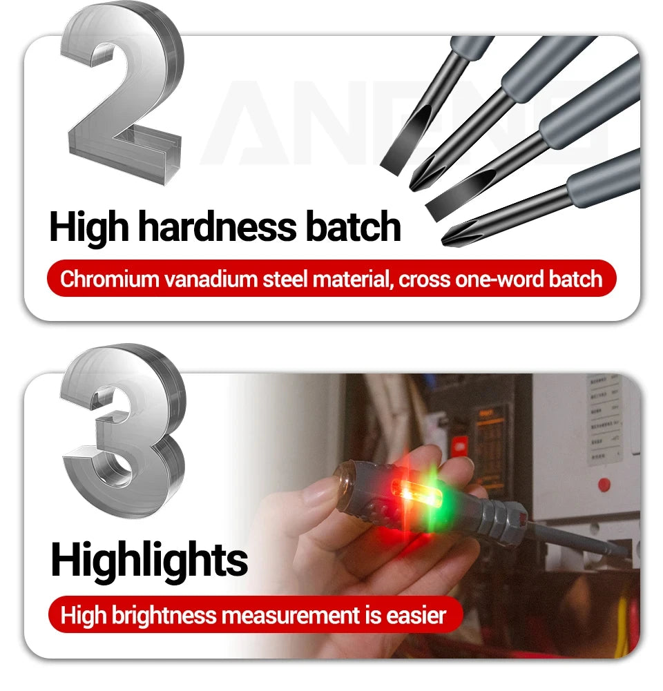 Multifunctional Electrician Test Screwdriver AC Non-contact Induction Test Pen Voltage Tester 70-600V Red Green Induction Lights