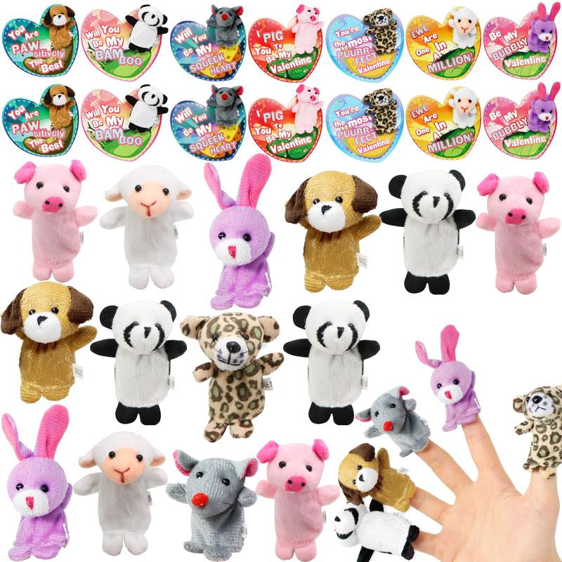 JOYIN 28 Packs Valentines Day Animal Finger Puppet Set with 7 Card Designs for Kids Party Favor Classroom Exchange Prizes Stressrelief Hand Puppets Holiday Reward Prizesnew Year'S Gift