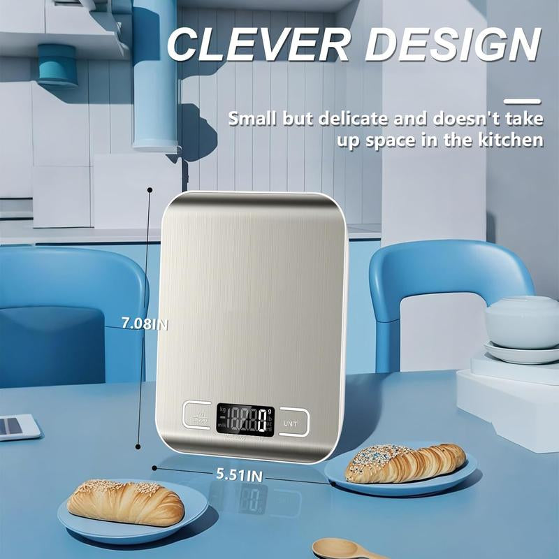 Food Scale, 11Lb Kitchen Scale with 6 Units Tare Function & LCD Display, 0.05Oz/1G Stainless Steel Digital Food Scale Grams and Ounces for Baking, Cooking, Dieting and Meal Prep (Batteries Included)