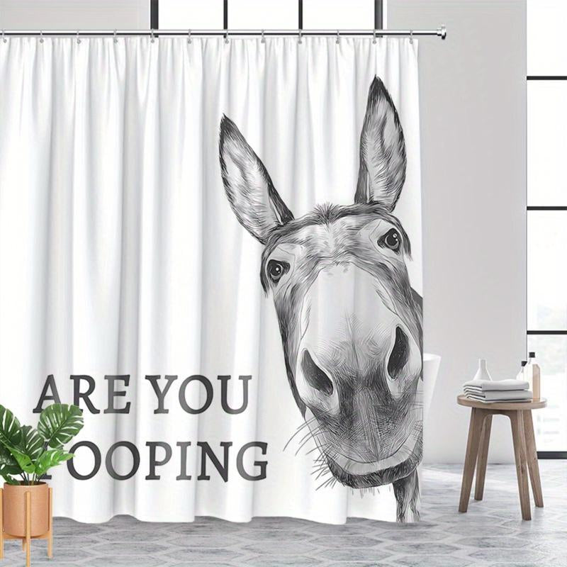Funny Donkey Shower Curtain with "Are You Pooping?" Text - Modern Farm Animal Design, Durable Polyester Fabric, Bathroom Decor for Humorous Home & Gifts, Funny Shower Curtain, Gift Idea, Whimsical Style, Easy Installation (Four Sizes)