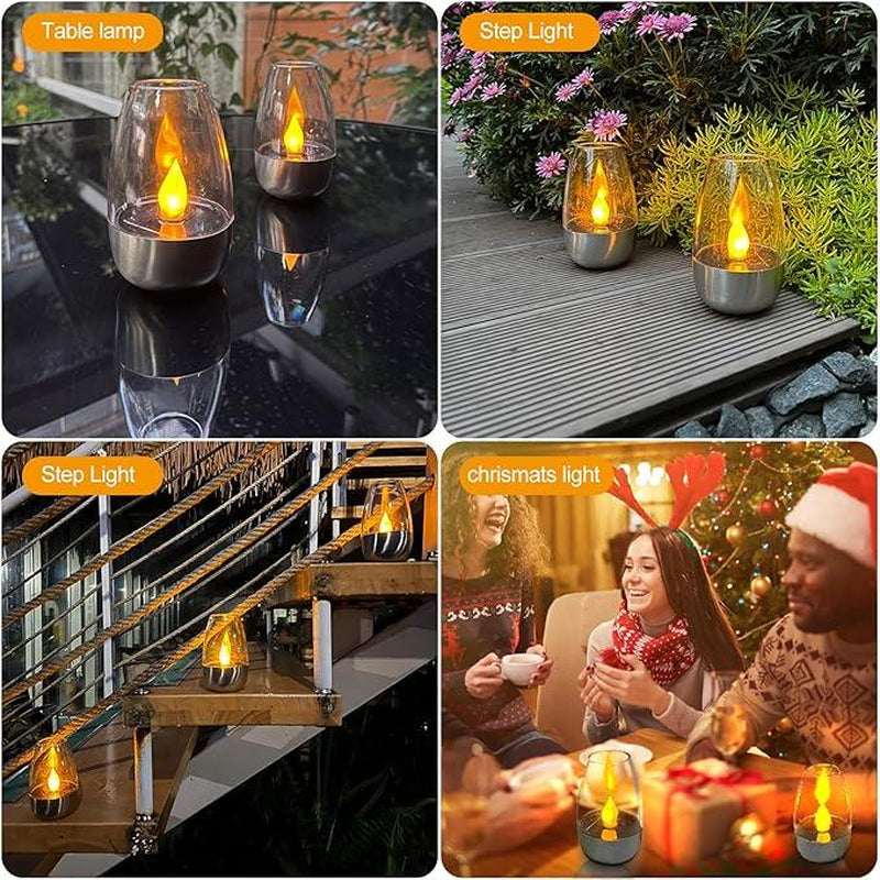 6Pack Solar Power Tea Lights Outdoor Flameless Flicker IP65 Waterproof Table Lamp LED Candles with Dusk to Dawn Sensor for Lantern Garden Camping Party Home Decorations Warm Color
